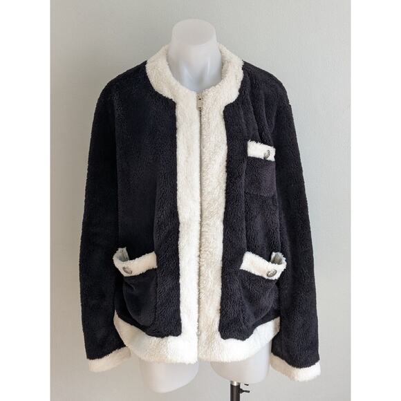 Trunk Project Size Large Fleece Jacket Black White Full Zip Pockets Long Sleeves - Picture 2 of 10